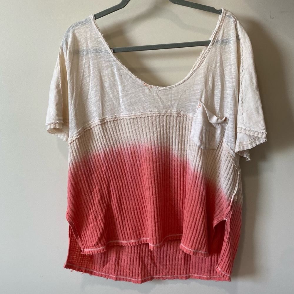 Free People Size S (fits like L or XL) cream and pink t shirt
